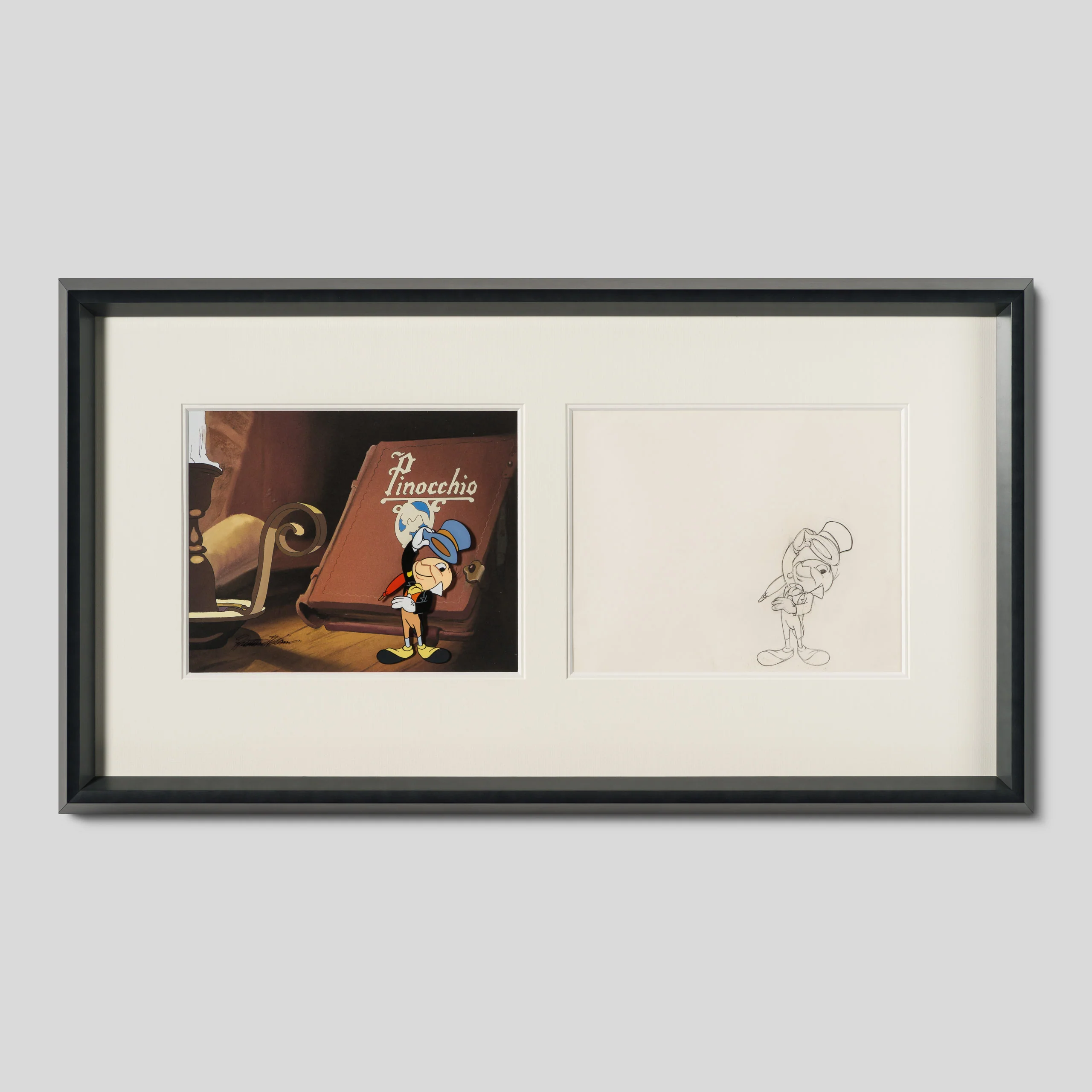 Jiminy Cricket Original Production Cel And Drawing 2 (1970s) signed by Preston Blair