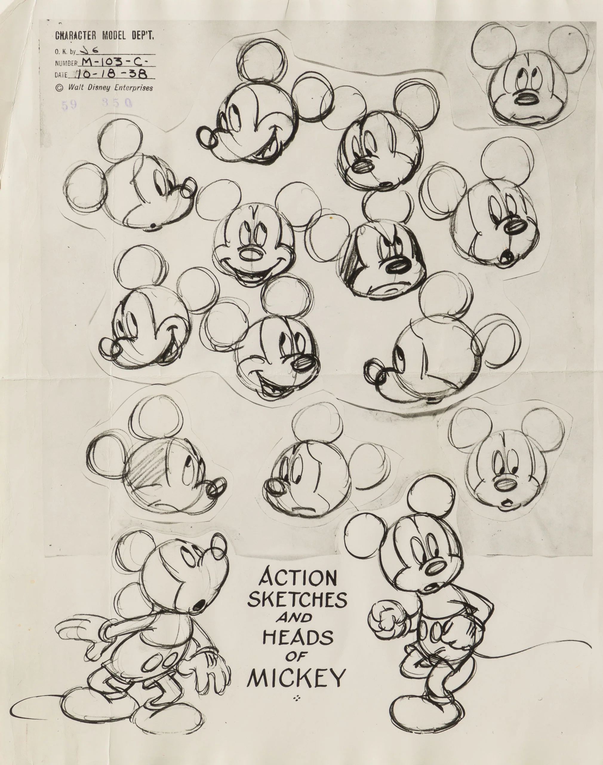 Mickey Mouse Action Sketches And Heads Model Sheet (Circa 1940s) - Image 6
