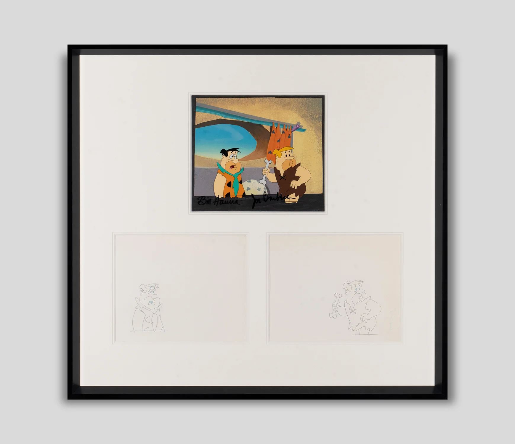 Fred and Barney (2) Original Production Cel on Original Background with Original Production Drawing