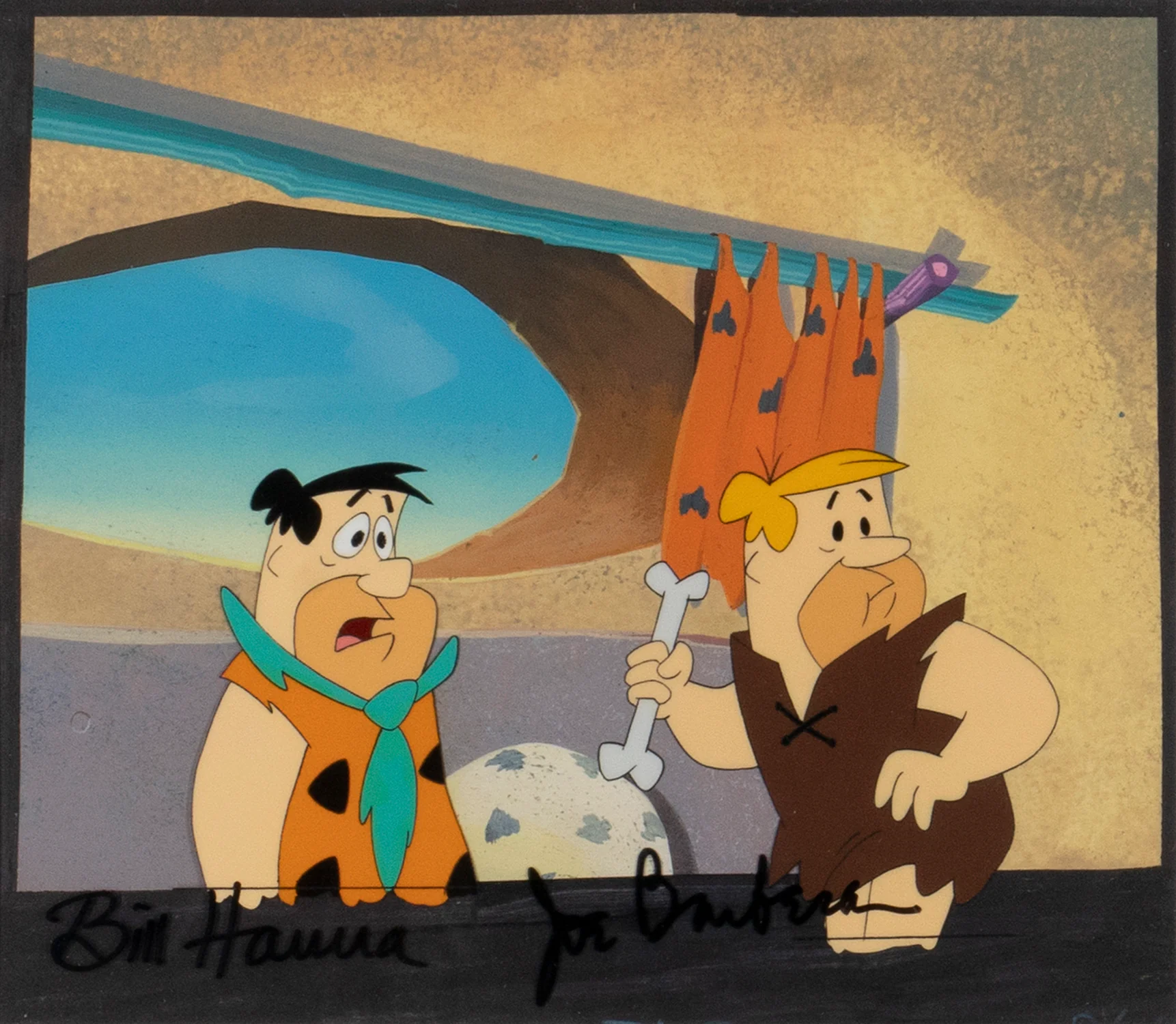 Fred and Barney (2) Original Production Cel on Original Background with Original Production Drawing - Image 4