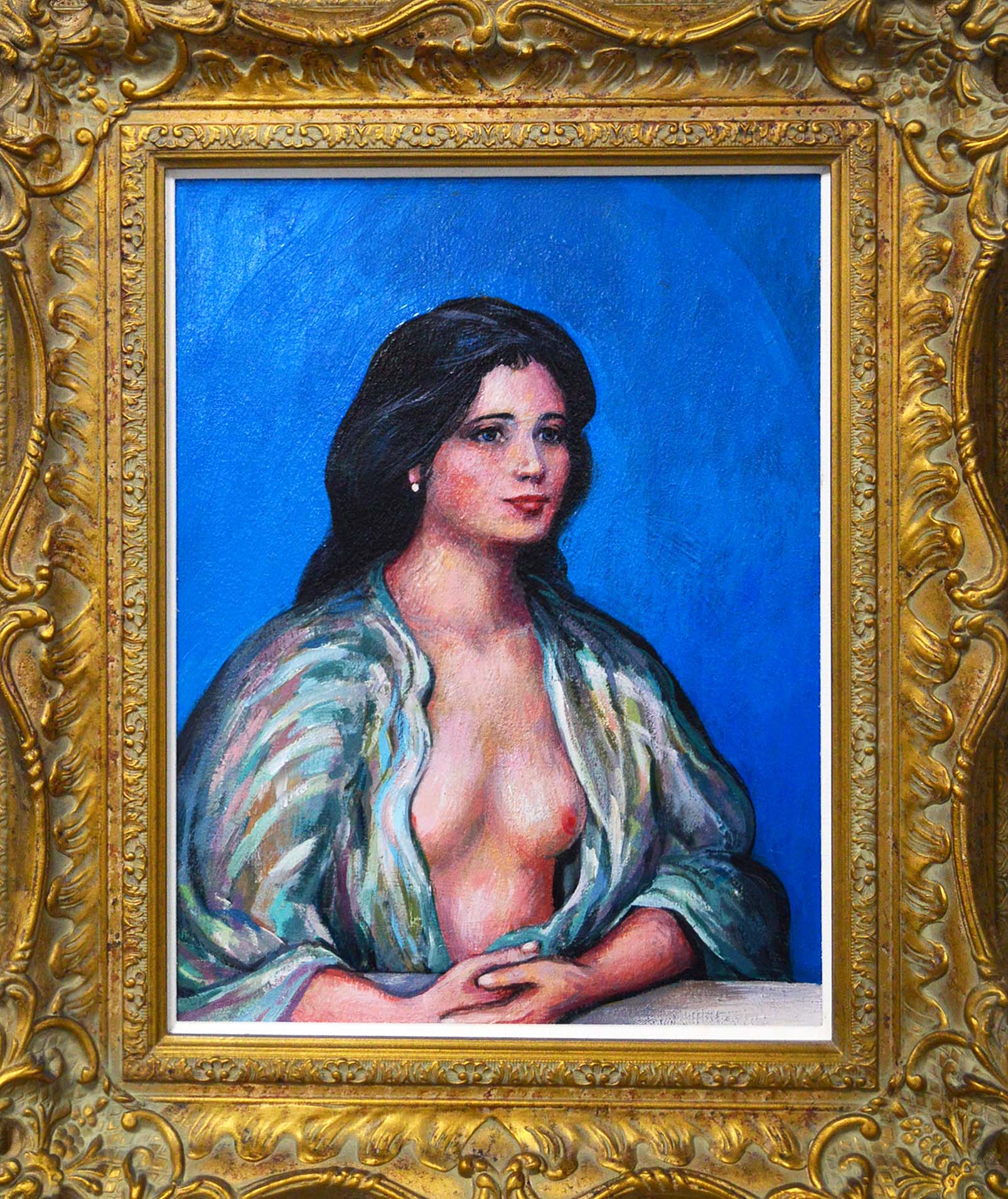 Girl In A Chemise Blue In The Style Of P.A. Renoir