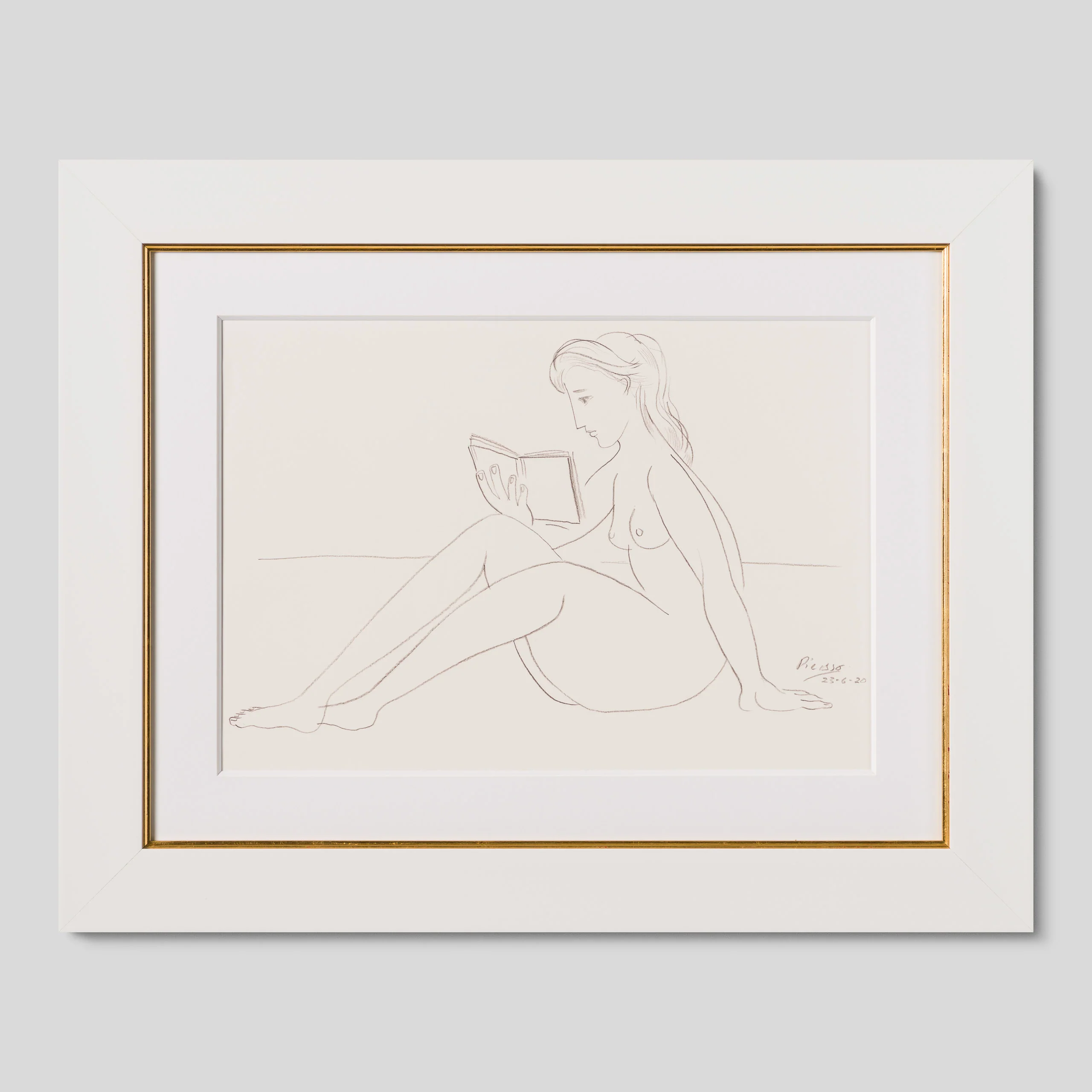 Nude Reading On Beach (3) Pencil Study In The Style Of Pablo Picasso 1920