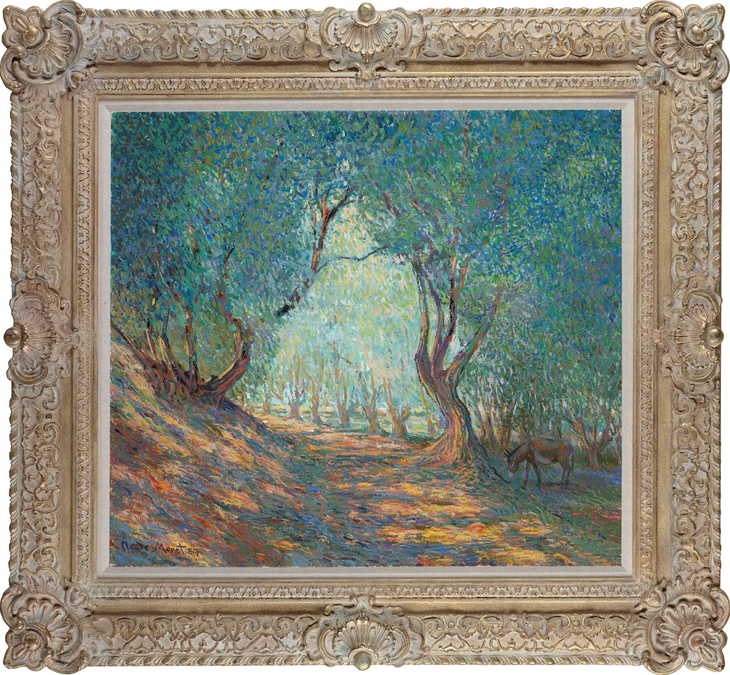 Olive Grove With Donkey In The Style Of Claude Monet, 1884