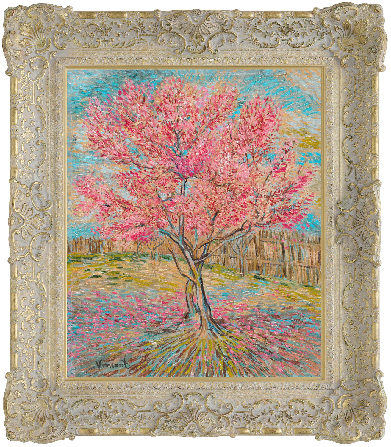 Peach Trees in Bloom in the Style of Vincent van Gogh