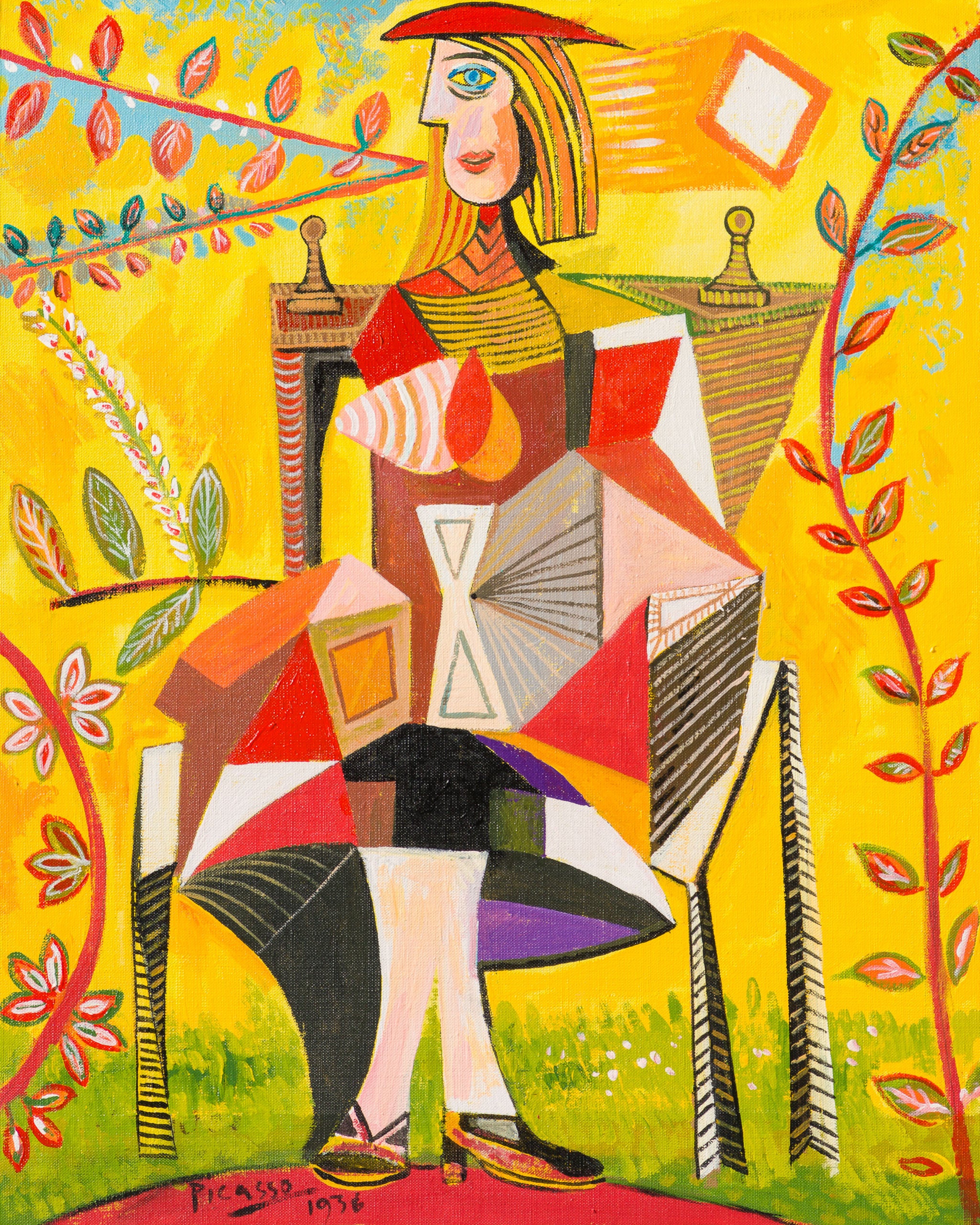 Seated Woman In Garden In The Style Of Pablo Picasso 1938 - Image 5