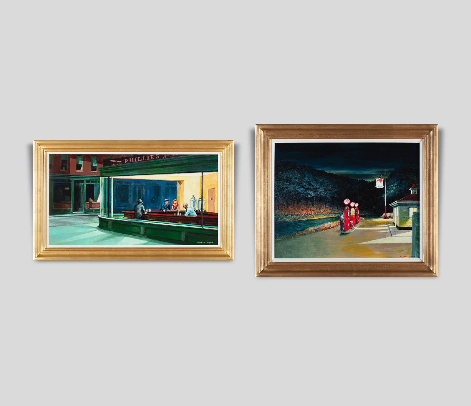 Set of 2 ('Nighthawks' & 'Gas, 1940' in the Style of Edward Hopper) - Image 2