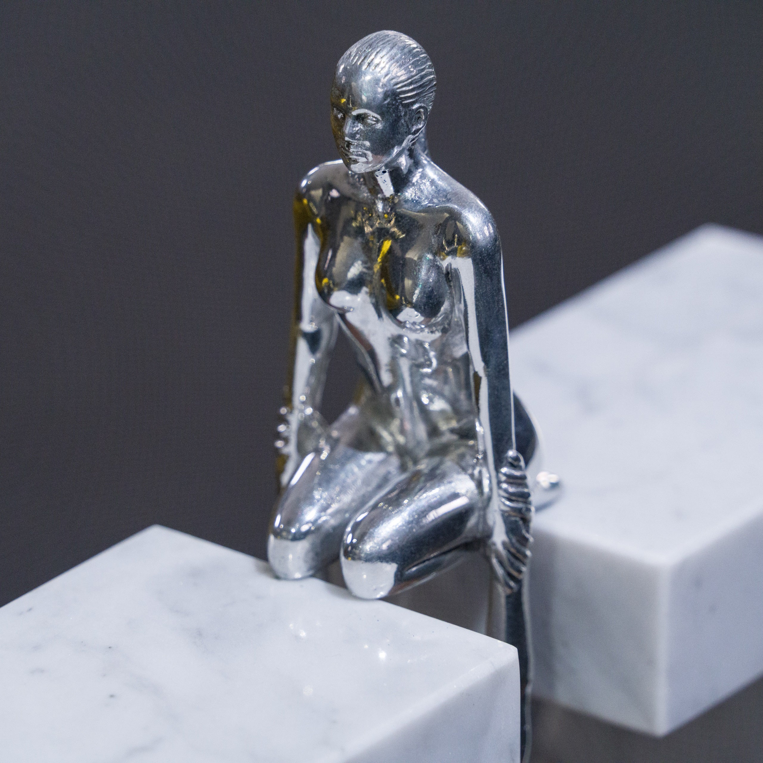 Gravity | Female | Carrara Marble and Aluminium with White Base - Image 2