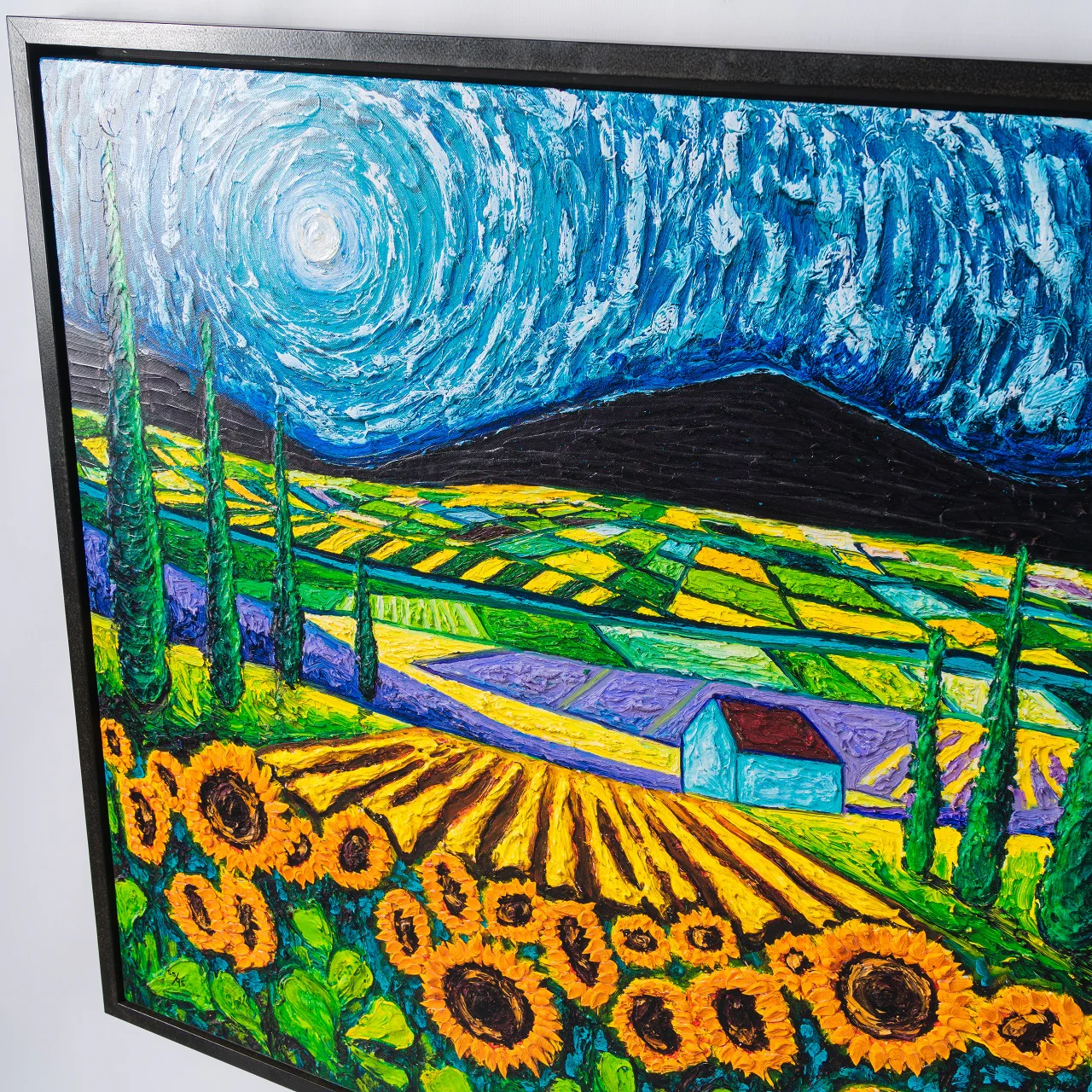 Sunflowers Amongst Cypress Trees | Boxed Canvas - Image 3